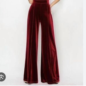 Wisteria Lane Wide Leg High Rise Red Velvet Pants Size Large NWT